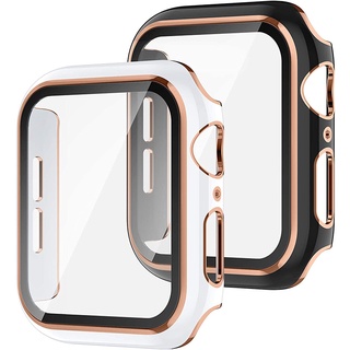 สำหรับ Apple Watch Case， ฝาครอบเต็ม 40 มม. apple watch se พร้อมหน้าจอกระจกนิรภัยและตัวป้องกันฮาร์ดพีซีแบบครอบคลุมเต็มรูปแบบ, เคส apple watch 44 มม. ตัวป้องกัน i watch ซีรีส์ 6 เคสกันชน 42 มม. และ 38 มม. ฝาครอบเคสชุบด้วยไฟฟ้า