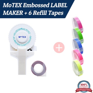 Motex เครื่องทําฉลากลายนูน + เทปเติม 6 ชิ้น / ฉลากลายนูน / อัลบั้มรูป / สมุดภาพ / ไดอารี่ตกแต่ง / เทปเติม / มาเดนโคเรีย