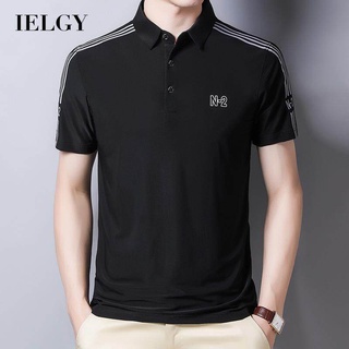 Ielgy เสื้อเชิ้ตลําลอง แขนสั้น ผ้าเรยอน ทรงหลวม สไตล์นักธุรกิจ แฟชั่นสําหรับผู้ชาย