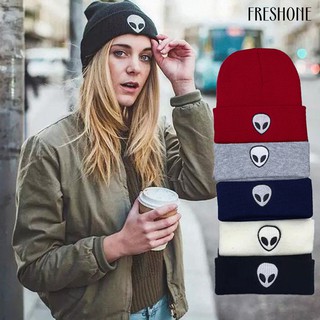 Freshone_ หมวกบีนนี่ผ้าถักแฟชั่นปักลายเอเลี่ยน