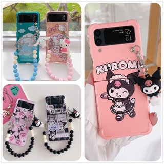 SANRIO เคสโทรศัพท์มือถือพลาสติก PC แข็ง ลายการ์ตูนคิตตี้ ซานริโอ้ ชินนาม่อนโรล เมโลดี้ พร้อมตุ๊กตา สําหรับ Samsung Galaxy Z Flip 4 Z Flip 3 4 5G