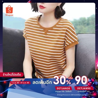 รุ่น 319 สไตล์เกาหลีรุ่นใหม่หลวมและบางแนวโน้มขนาดใหญ่ เสื้อยืด แขนสั้น ผู้หญิงลายทางในฤดูร้อน bottoming พร้อมส่ง