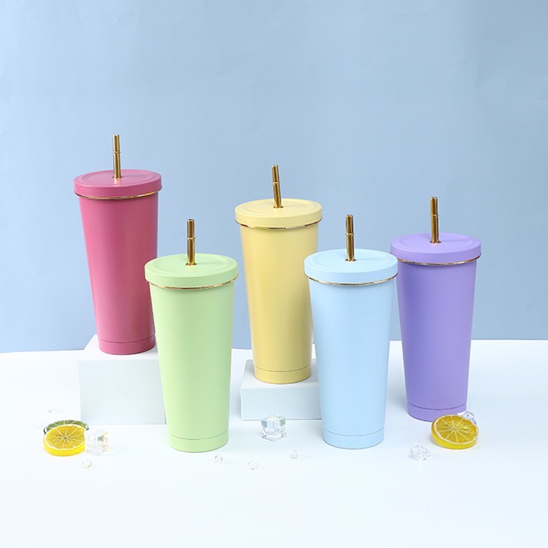 Kambotrade Macaron ins ถ้วยสแตนเลสเก็บความเย็น (มีหลอด)