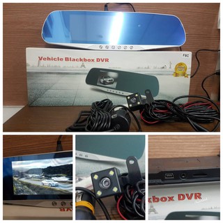 กล้องติดรถยนต์ Vehicle Blackbox DVR Full HD 1080P รูปทรงกระจกมองหลัง พร้อมกล้องถอยหลัง (สีเงิน ) F8C