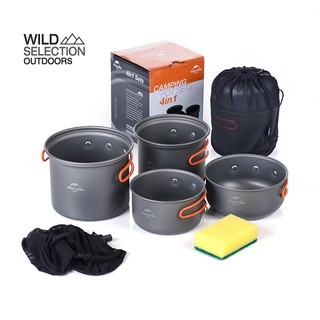 Naturehike Thailand หม้อตั้งอลูมิเนียมทนทานทำอาหาร  NH15T401-G  NH Four-piece hiking Camping Cookware