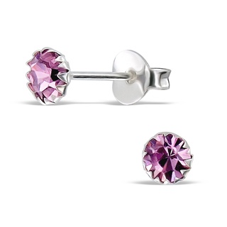 SILVER THAI  925 Silver Many Claw  Crystal   Earring Stud( Lt- Amethyst) เครื่องประดับเงินแท้ต่างหูคริสตัลฟันปลาแบบก้าน