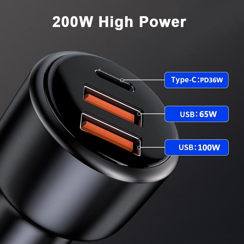 200W Car Charger 100W SFC Fast Charging 65W Supervooc 2.0 PD 36W Quick