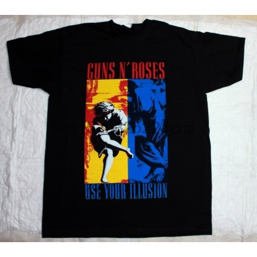GUNS N ROSES ใช้ LILUSION AXL ROSE SLASH POISO เสื้อยืดผู้ชายสีดํา T259