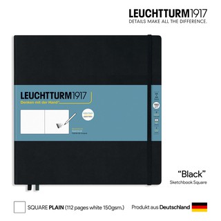 Leuchtturm1917 Sketchbook Square (22.5cm) "Black" Hard Cover - สมุดสเก็ตช์ Leuchtturm จตุรัส 22.5 ซม. สีดำ