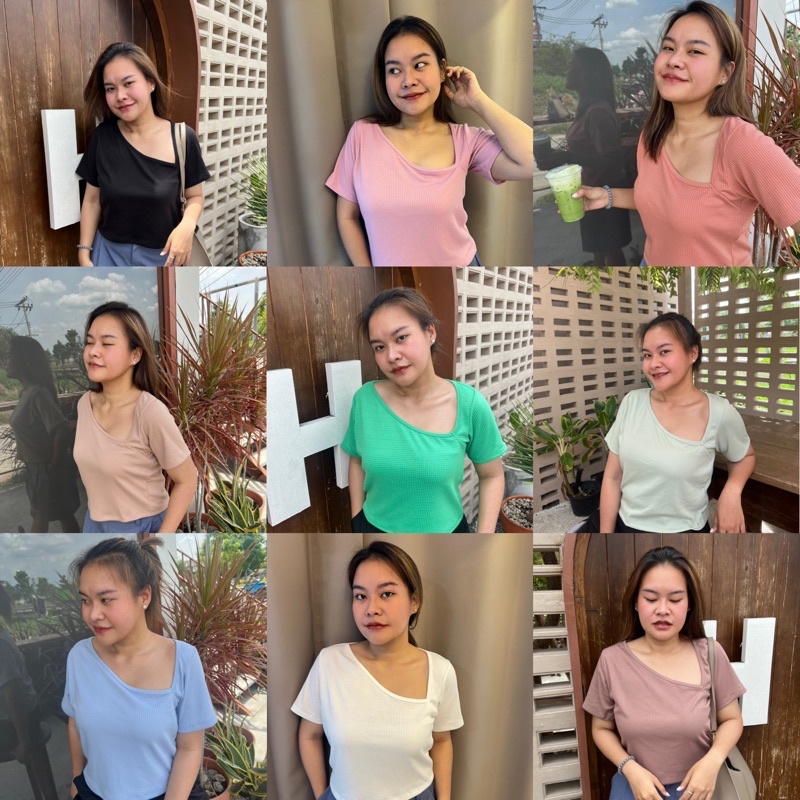 Baby lilly crop   เสื้อสาวอวบแต่งคอสามเหลี่ยมอยากคอยาวต้องจัด