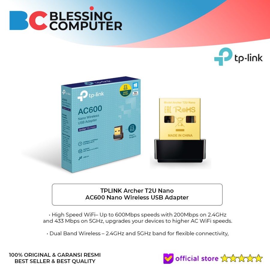 TPLINK Archer T2U Nano AC600 Nano อะแดปเตอร์ USB ไร้สาย 0152502261