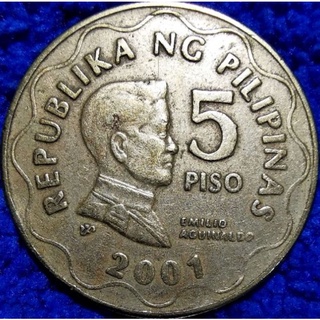 เหรียญ​ต่างประเทศ​ ฟิลิปปินส์​ Philippines, 5 Piso, ใช้แล้ว, # 0721L