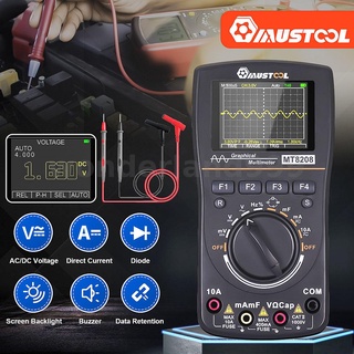 2 in1 MUSTOOL MT8208 เครื่องทดสอบมัลติมิเตอร์ออสซิลโลสโคป ดิจิทัล อัจฉริยะ 1MHz แบนด์วิดท์ 2.5Msps วัดอัตราการสุ่มตัวอย่าง