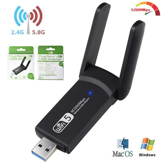 SABUY 2.4กรัม5กรัม1200Mbps Usb การ์ดเครือข่ายไร้สาย Dongle เสาอากาศ AP อะแดปเตอร์ไร้สายแบนด์คู่ Wi-Fi Usb 3.0 Lan Ethernet 1200เมตร