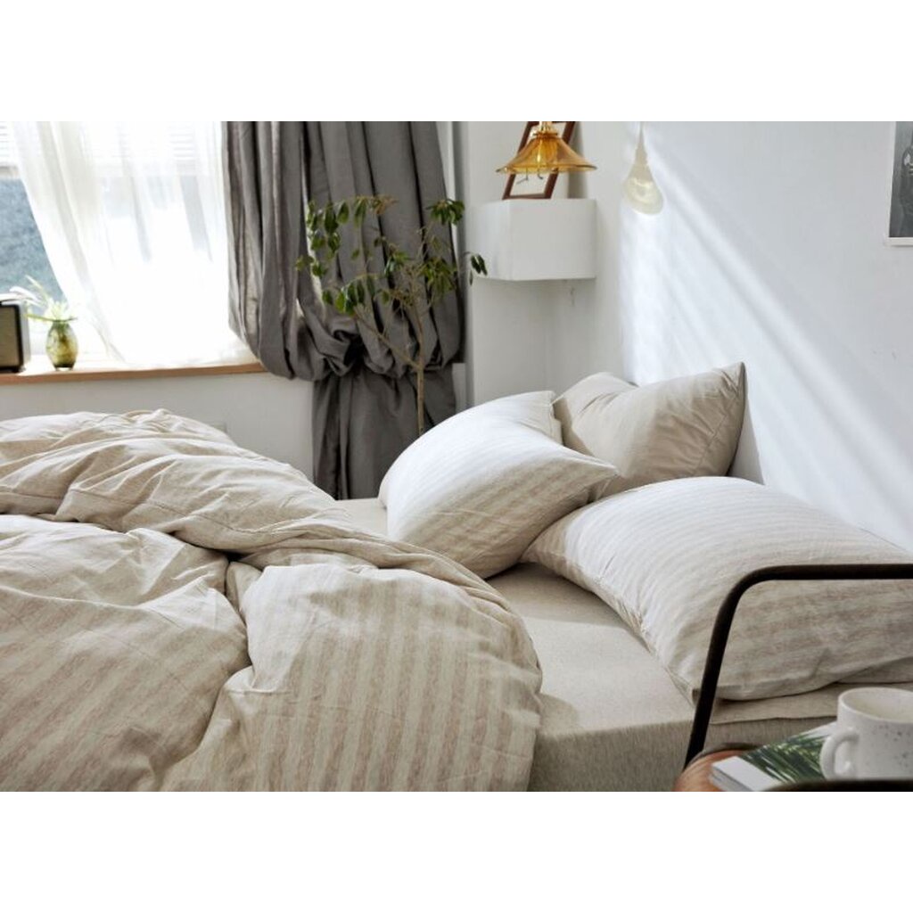 Omocha | เซทผ้าปูที่นอน Strip cream gray