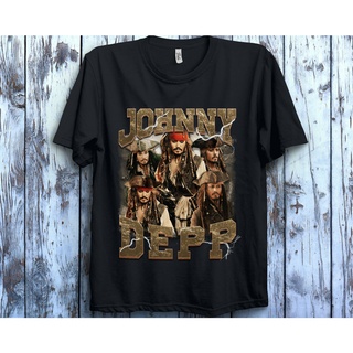 ROUNDคอลูกเรือNeckเสื้อยืด พิมพ์ลายกราฟฟิคโจรสลัด Johnny * Dep Poster Pirates of Carribbean สําหรับผู้ชาย และผู้หญิง-4XL