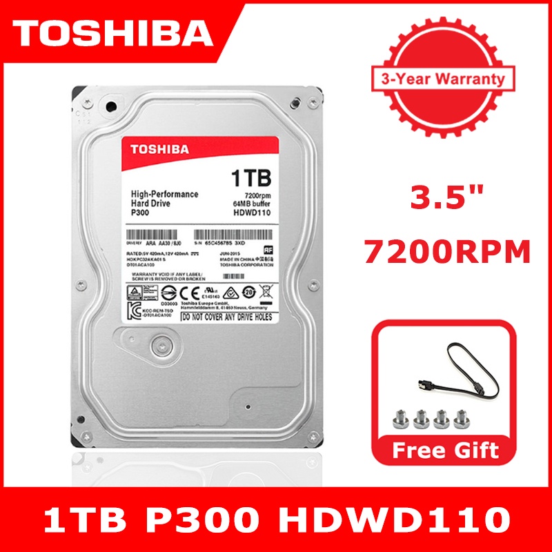 Toshiba 1TB P300 HDWD110 3.5" Internal Mechanical Hard Disk Drive SATA3 ...