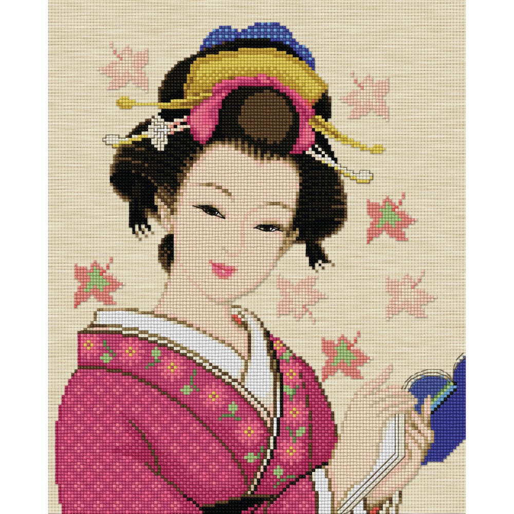 สาวญี่ปุ่นอ่านหนังสือ (23-H) ชุดปักครอสติช ภิญญ์ ,Cross Stitch Kit Pinn