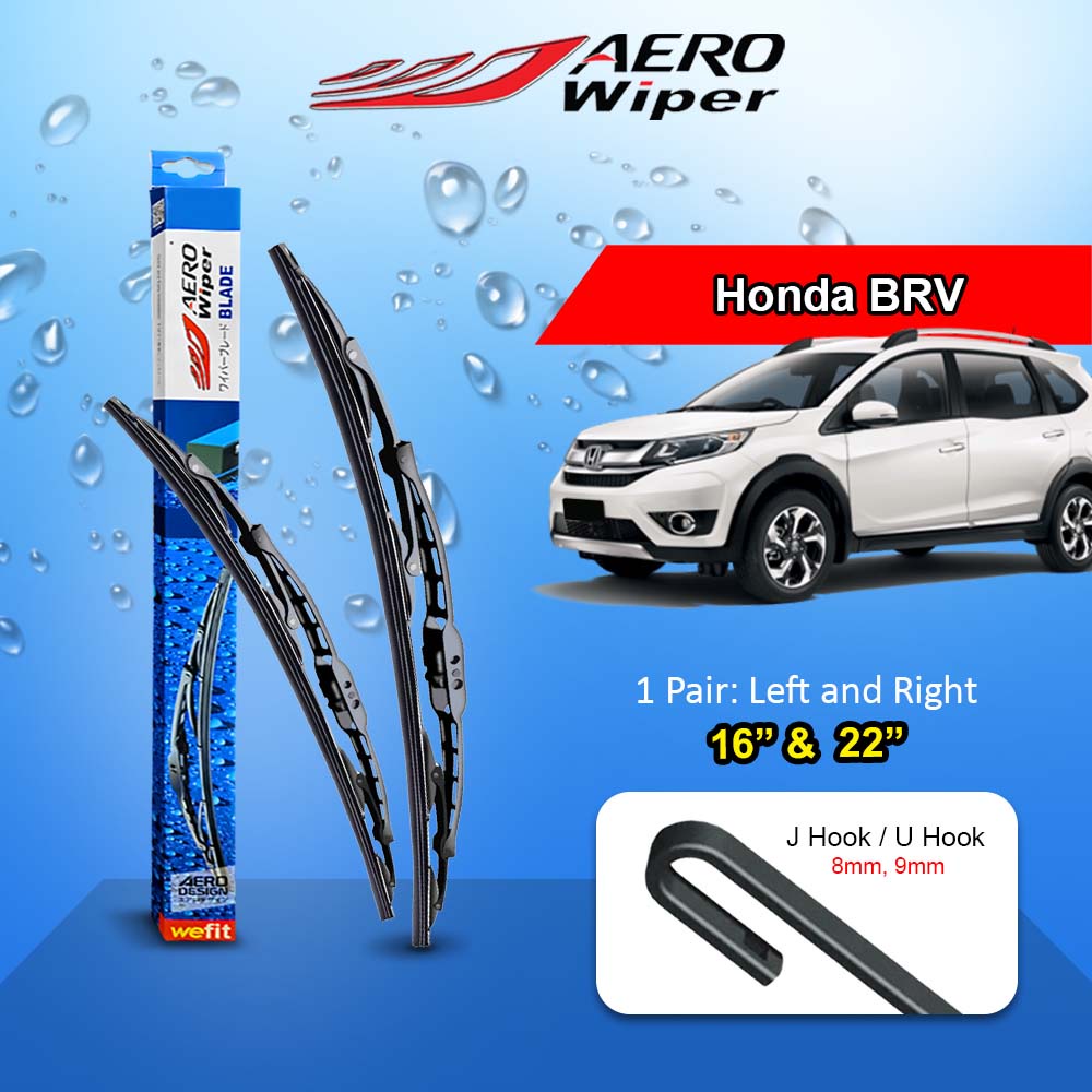 Honda BRV BR-V Aero Wiper (AW Metal Bone) ใบปัดน้ําฝน 1 คู่เปลี่ยนกระจก 1 ชุด (16 & 22)
