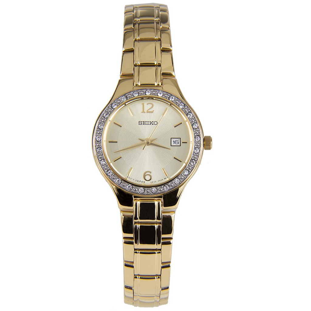 Natee Shop นาฬิกาข้อมือผู้หญิง Seiko Women's Champagne Dial Gold Plated Stainless Steel Band Watch - SUR782P1
