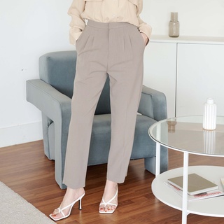 SUUBE Going Trousers- Soft truffle(น้ำตาลอ่อน) ขายาว จีบหน้า เอวสูง ทรงขากระบอกเล็ก ผ้าเนื้อหนา