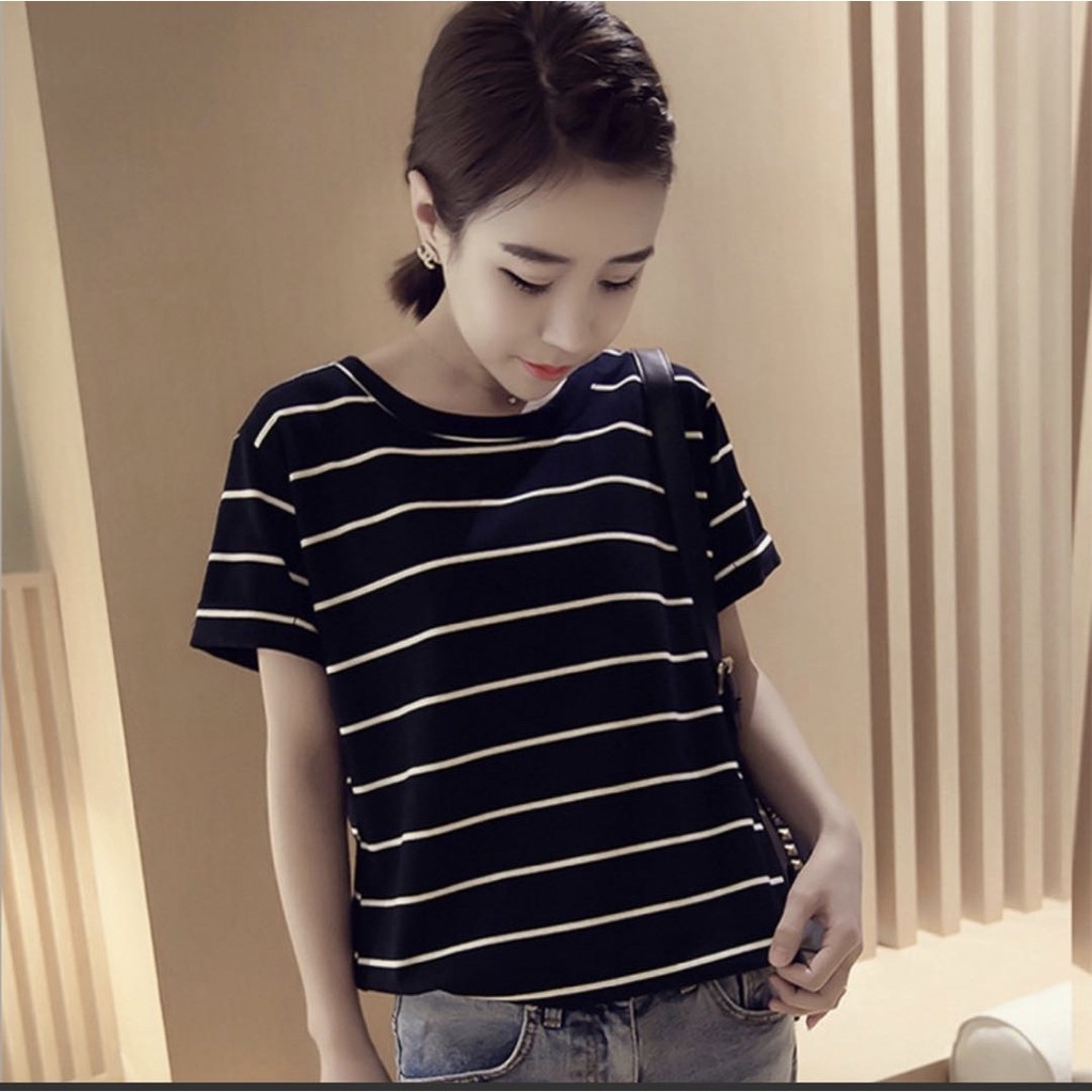 SHOP SP ใหม่ เสื้อยืดแฟชั่นสไตล์เกาหลี ลายทาง