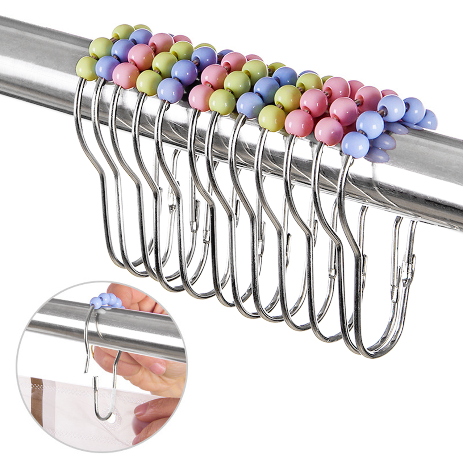 12Set of Shower Curtain Hooks Rings, Stainless Steel Bathroom Shower