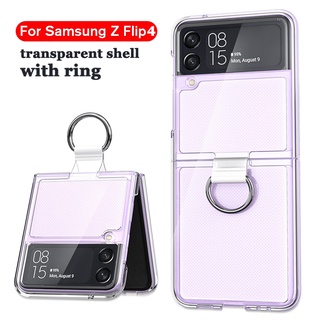 เคสโทรศัพท์มือถือ แบบใส กันกระแทก พร้อมแหวนขาตั้ง สําหรับ Samsung Galaxy Z Flip 4 3 5 zflip5 5G