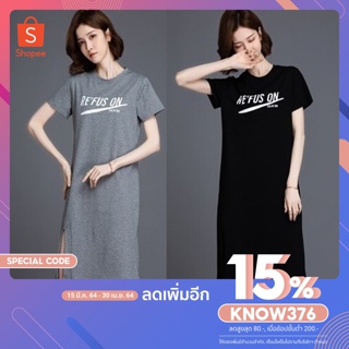 Know youกระโปรงยาวเสื้อยืดแฟชั่นเกาหลีแขนสั้นลายแพทเทิร์นยืดผ้ายืดกระโปรงหวานน่ารัก