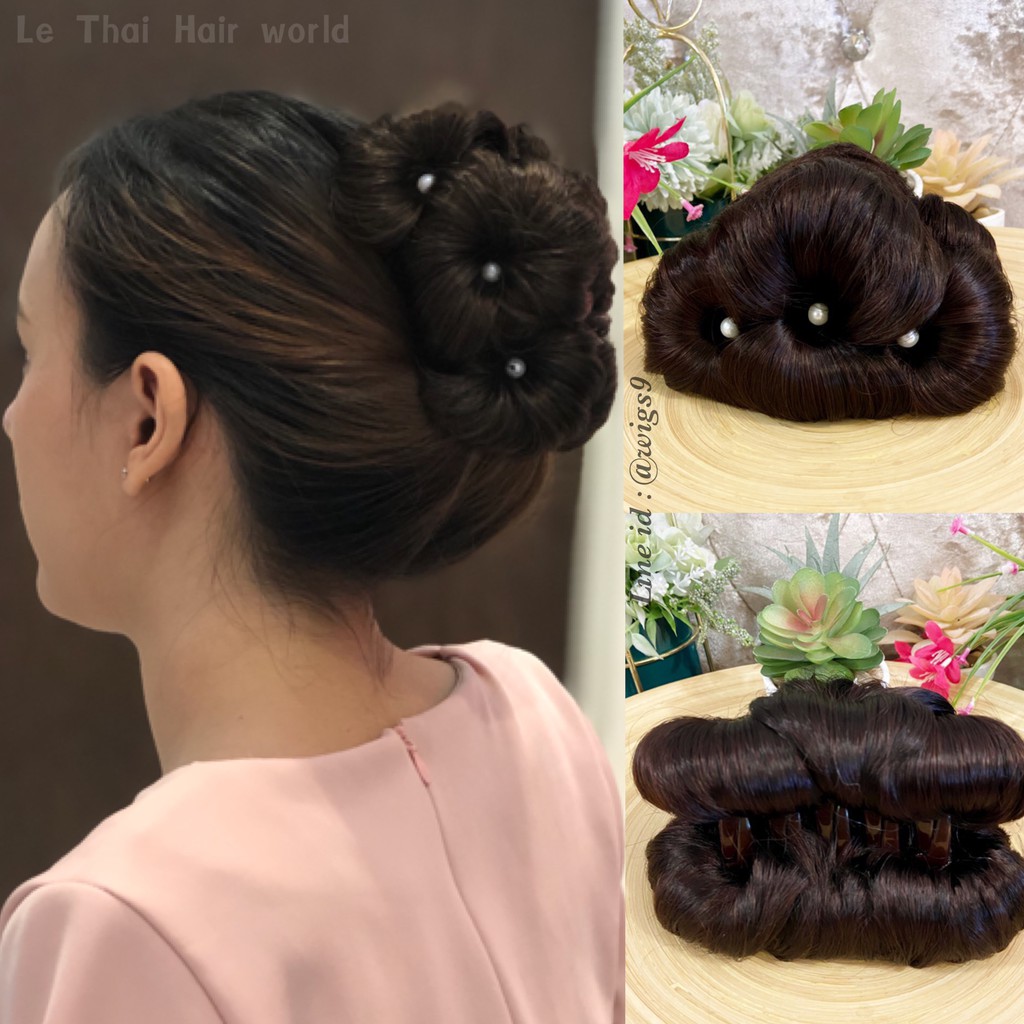 มวยผม แบบหนีบ ใช้งานง่าย ใส่ออกงานได้ตามโอกาสต่างๆ มวยเกล้าผม พร้อมส่งในไทย กิ๊บงับ 7 ดอก (มีมุก)