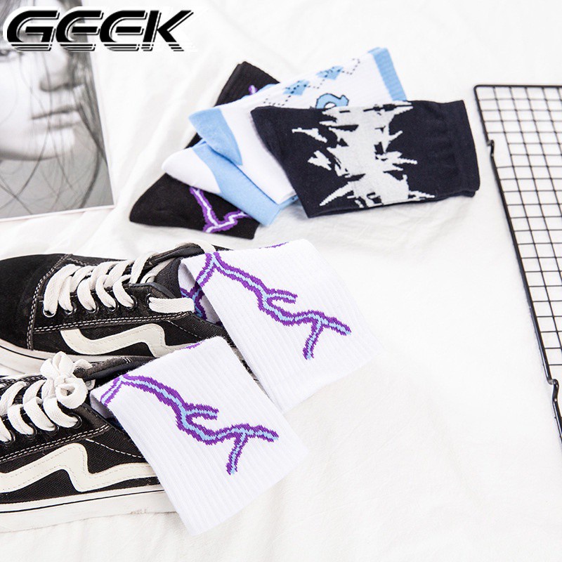 Women's Socks Harajuku Lightning Hip Hop Cotton Novelty Socks Couple ...