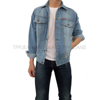 Jacket Denim For Mens เจ๊กเกทยีนส์ชาย ทรงเข้ารูปสวย สีบลูฟอกซีด งานตัดเย็บอย่างดี Size S M L XL XXL