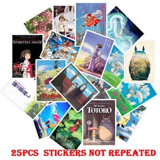 25PCS Anime Hayao Miyazaki Vinly Sticker Spirited Away Totoro Carton for Laptop Guitar Luggager Decal