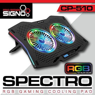 ⚡️พัดลมรองโน๊ตบุ๊ค⚡️SIGNO รุ่น (CP-510) SPECTRO RGB Gaming Cooling Pad พัดลม 2 ตัวไฟ RGB สวยๆเย็นๆ