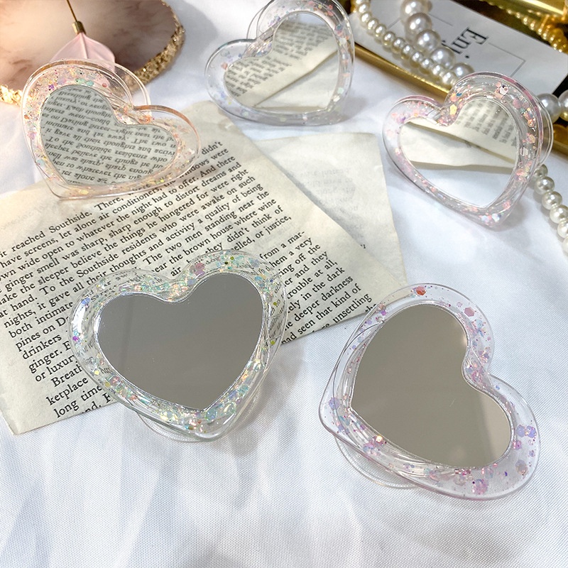 พร้อมส่ง Griptok กระจก รูปหัวใจ แต่งเรซิ่นกลิตเตอร์ กริ๊ปต๊อก ที่ติดหลังมือถือ ที่ตั้งมือถือ (GT)