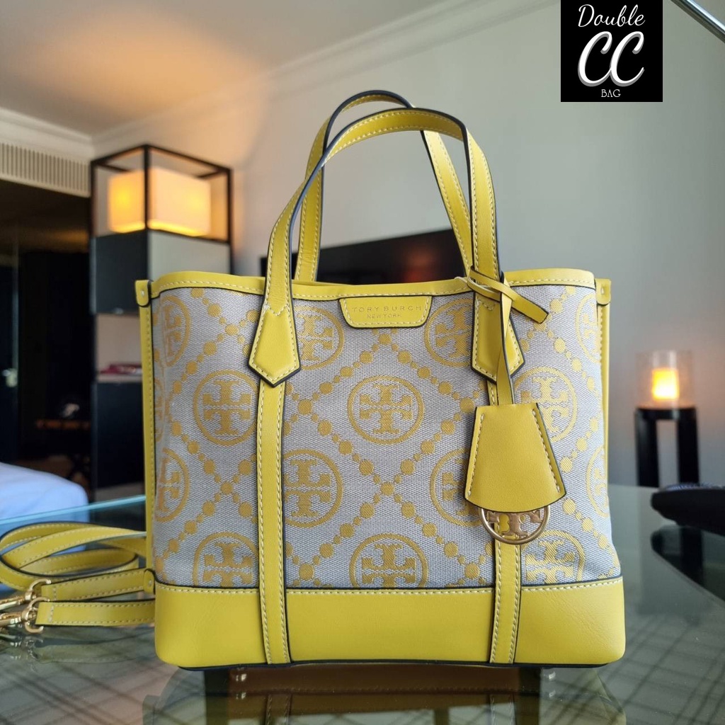 แท้ ?%‼) TORY BURCH PERRY MONOGRAM JACQUARD SMALL TRIPLE COMPARTMENT TOTE  | Shopee Thailand