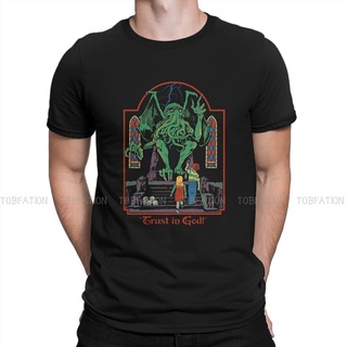 เสื้อยืดวินเทจเสื้อยืด ผ้าฝ้าย พิมพ์ลาย Trust in God Cthulhu Mythos ขนาดใหญ่ สไตล์ฮาราจูกุ สําหรับผู้ชายS-5XL