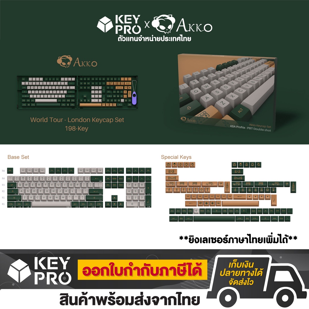 เซ็ตปุ่มคีย์แคป AKKO PBT World Tour London 199 ปุ่ม ASA Profile คีย์แคป สำหรับ Mechanical Keyboard K