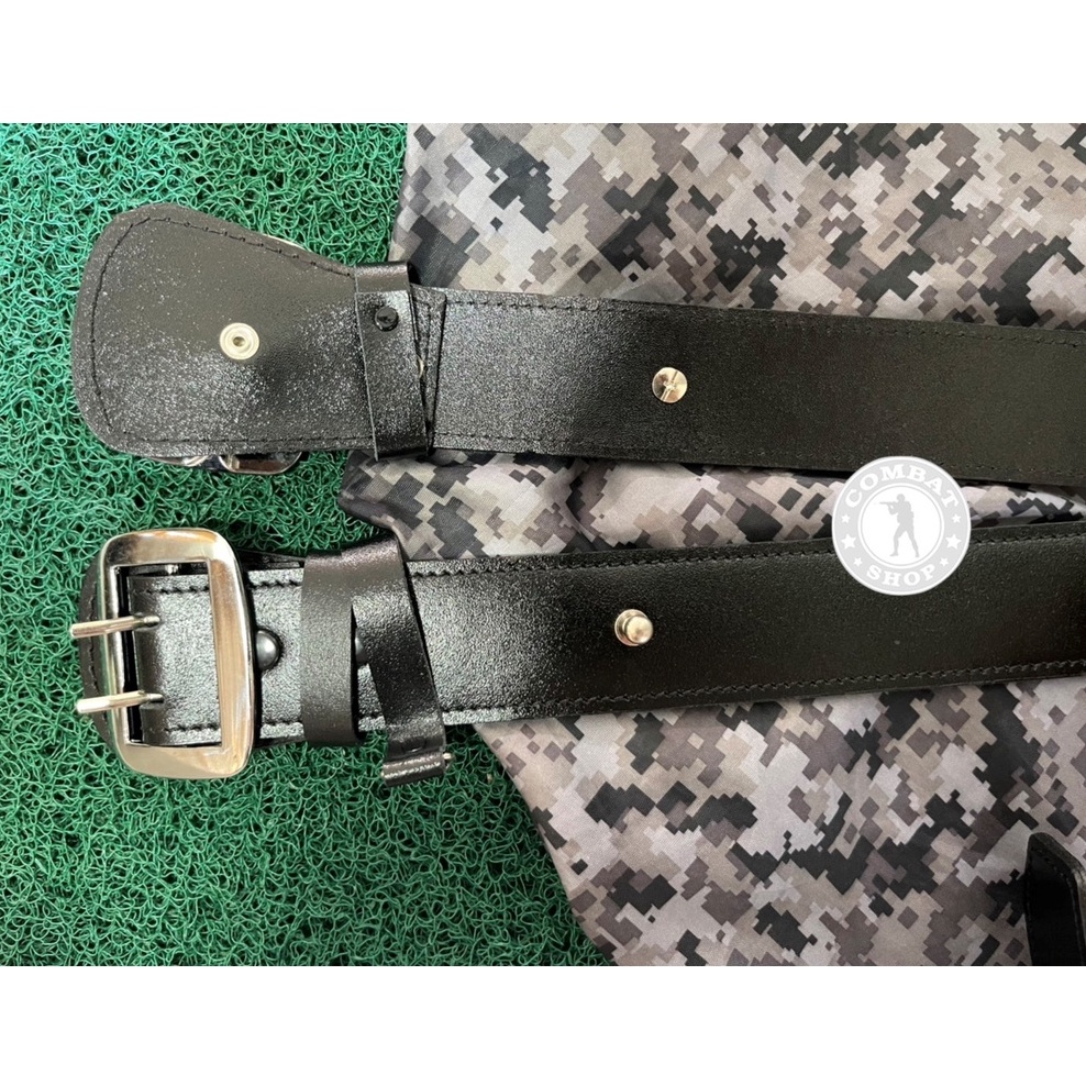 เข็มขัดหนังตำรวจ ดำ 2 ด้าน อย่างดี!! หนังวัวแท้ เข็มขัดรปภ ยาม