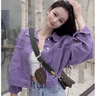เสื้อแจ็คเก็ตยีนผู้หญิงสีม่วง สไตล์เกาหลี พร้อมส่ง