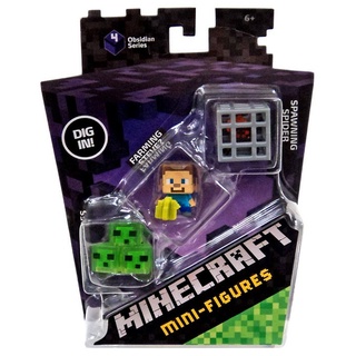 Minecraft Mini Figure 3-Pack, Farming Steve, Spawning Spider &amp; Slime Cubes DKD56 ฟิกเกอร์ Minecraft Obsidian Series 4 Spawning Spider Farming Steve &amp; Slime Cubes ขนาดเล็ก 3 แพ็ค DKD56