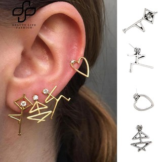 4 ชิ้น / เซ็ท Vintage Human Figure Rhinestone Ear Studs ต่างหูของขวัญสำหรับผู้หญิง