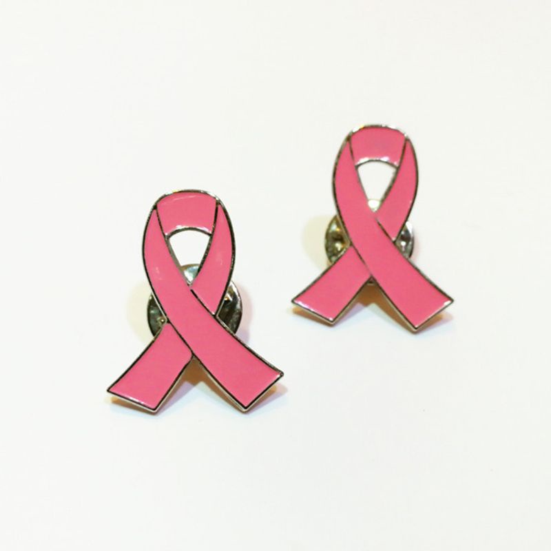 PinMart Breast Cancer Pink Awareness Ribbon Enamel Lapel Pin - Silver Plated With Clutch Back