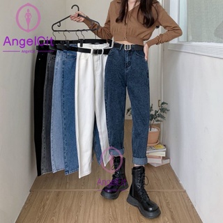 Angelcity※ กางเกงยีนขายาว เอวสูง ทรงตรง ทรงหลวม ขนาดใหญ่ แฟชั่นฤดูใบไม้ร่วง สําหรับผู้หญิง
