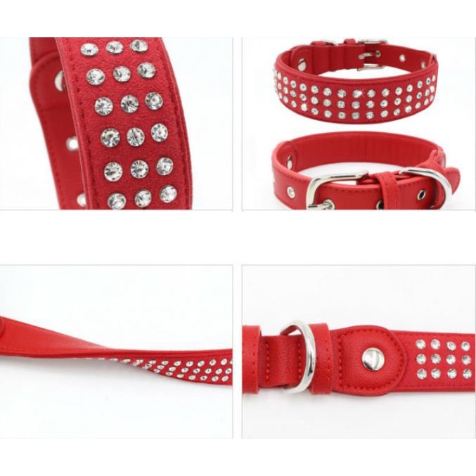 Sparkly Rhinestone Dog Collar - PU Leather Adjustable For Small, Medium & Large Dogs