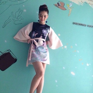 เดรสป้าย Honey me ลายสาวกิโมโน ไซส์ M