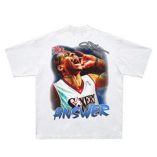 แขนสั้นcrew neckRule the answer เสื้อยืดแขนสั้น พิมพ์ลาย Allen Iverson สไตล์ฮิปฮอป วินเทจS-XXXXL