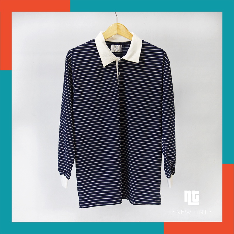 RUGBY OVERSIZE เสื้อยืดผู้ชาย NEW TINT NAVY BLUE/WHITE MAN RUGBY SHIRT VINTAGE