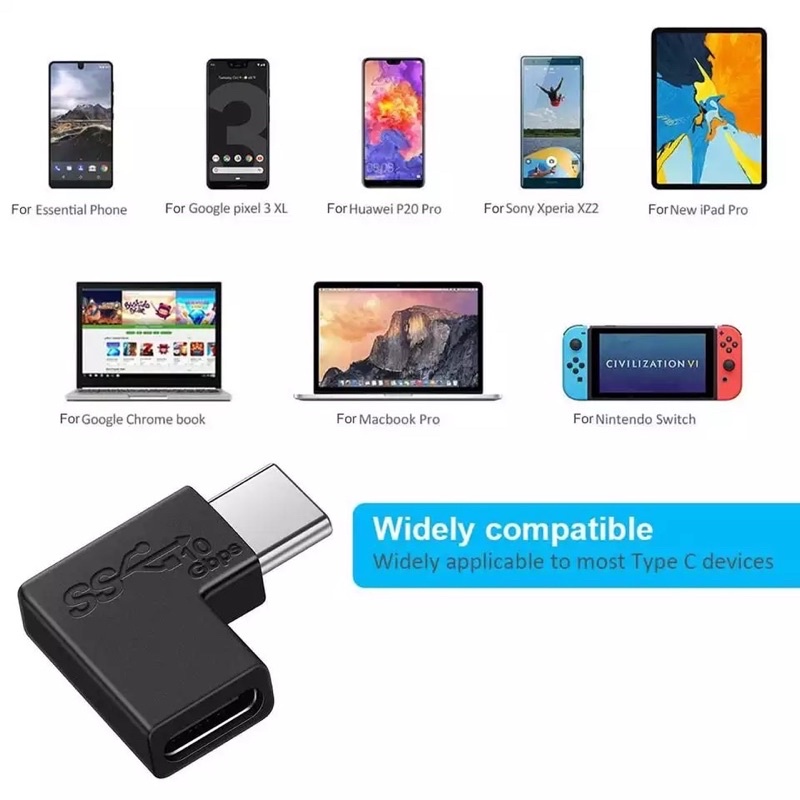 90องศามุมขวา USB Type C ชายหญิง USB-C Converter 10GBbps ข้อมูลอะแดปเตอร์สำหรับโทรศัพท์สมาร์ทแล็ปท็อป