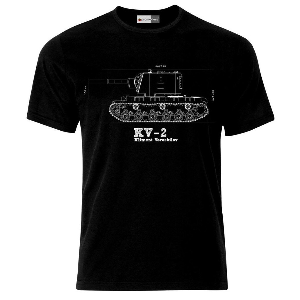▽∈☋Short Sleeve Cotton Man Clothing Kv-2 Kliment Voroshilov Tank Blueprint T-Shirt